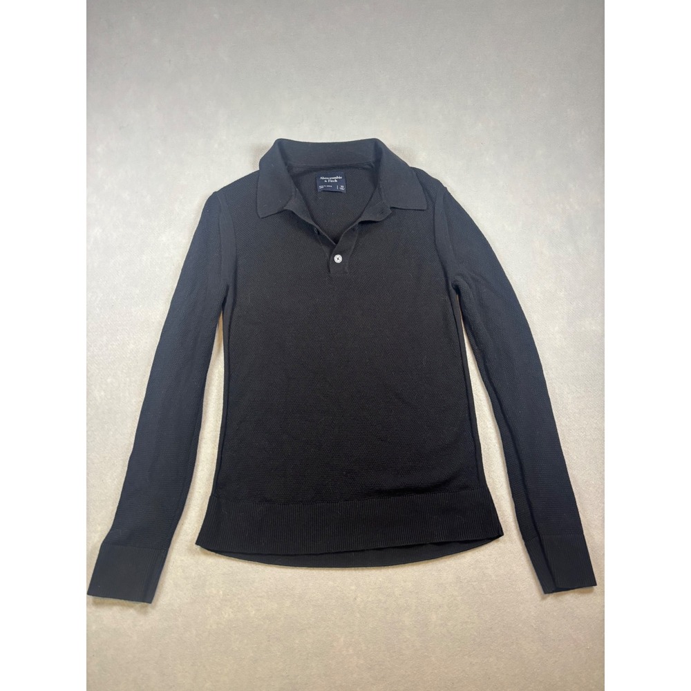 Abercrombie & Fitch Mens XS Black Waffle Knit Long Sleeve Polo Sweater